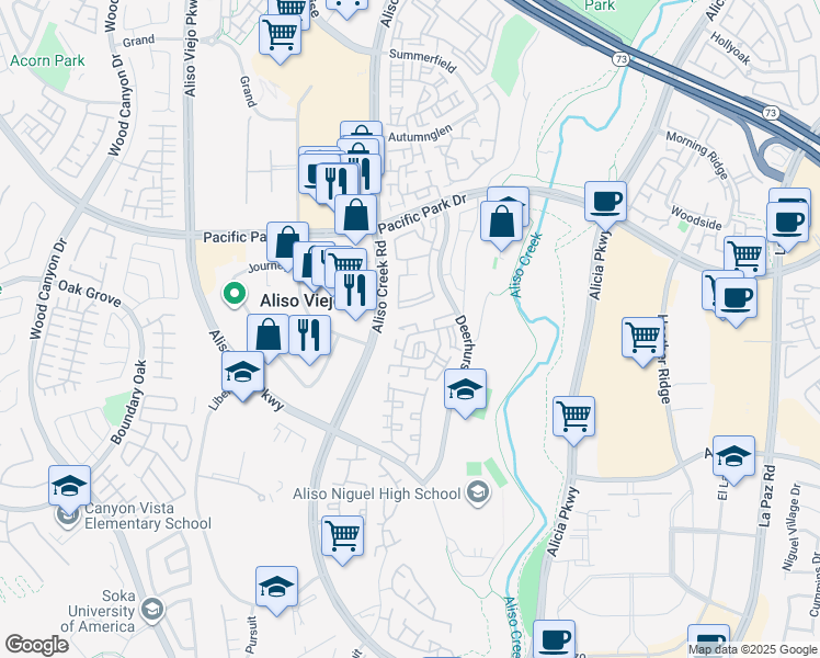 map of restaurants, bars, coffee shops, grocery stores, and more near 35 Hillgate Place in Aliso Viejo