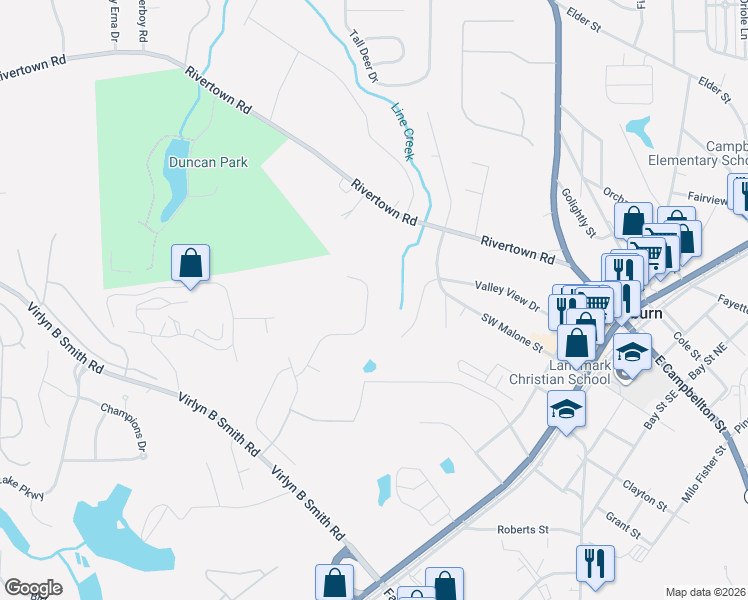 map of restaurants, bars, coffee shops, grocery stores, and more near 355 Valley View Drive in Fairburn