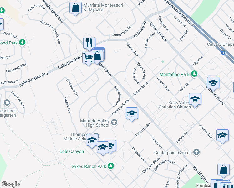 map of restaurants, bars, coffee shops, grocery stores, and more near 23914 Susana Way in Murrieta