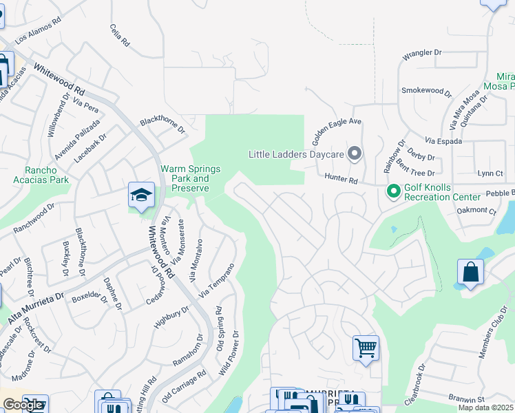 map of restaurants, bars, coffee shops, grocery stores, and more near 38070 Via La Colina in Murrieta