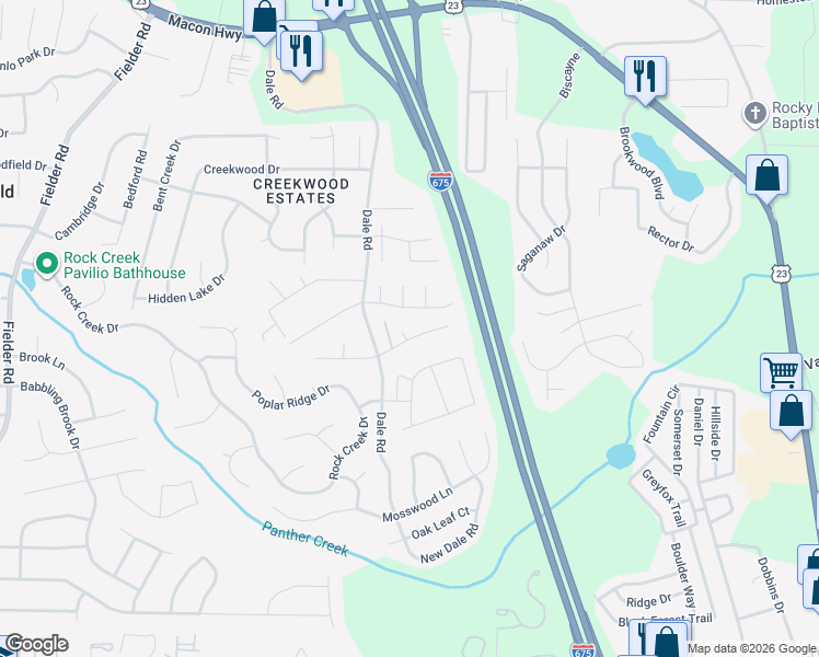map of restaurants, bars, coffee shops, grocery stores, and more near 6877 Lockley Court in Rex