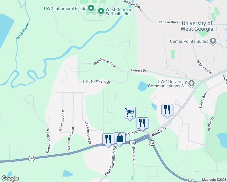 map of restaurants, bars, coffee shops, grocery stores, and more near 201 Maple Street in Carrollton