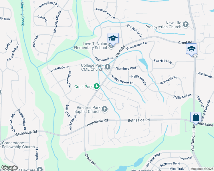 map of restaurants, bars, coffee shops, grocery stores, and more near 402 Pine Tree Trail in Atlanta