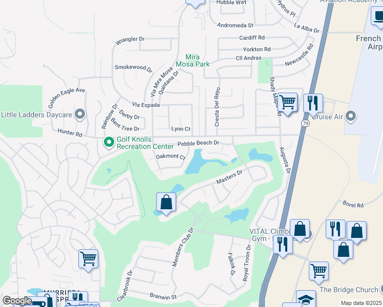 map of restaurants, bars, coffee shops, grocery stores, and more near 38062 Cypress Point Drive in Murrieta