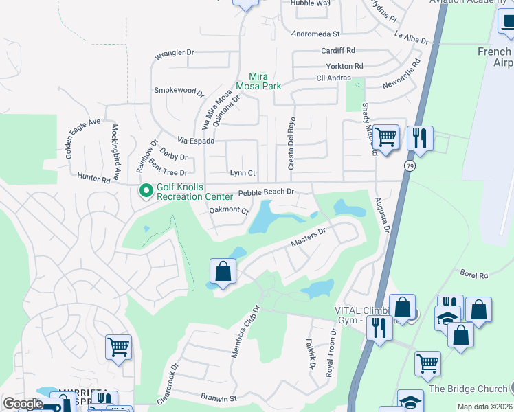 map of restaurants, bars, coffee shops, grocery stores, and more near 38062 Cypress Point Drive in Murrieta