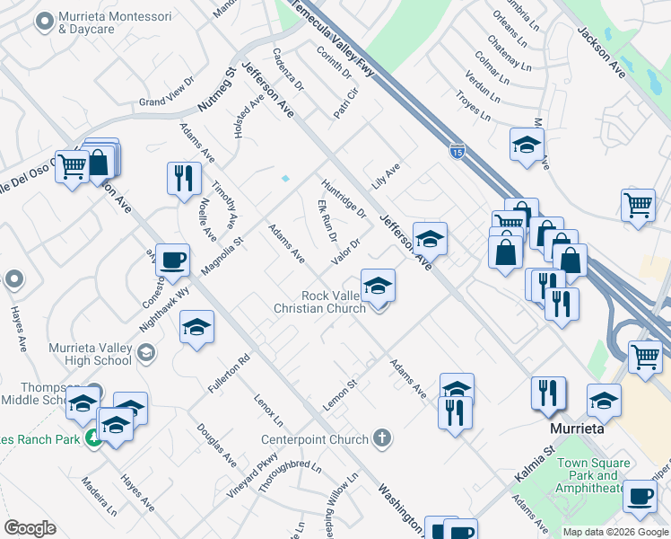 map of restaurants, bars, coffee shops, grocery stores, and more near 24215 Broad Oak Street in Murrieta