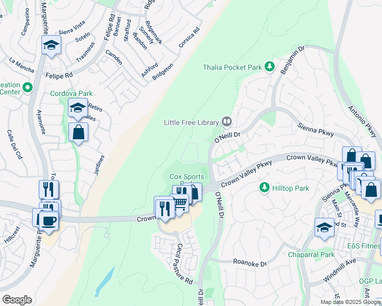 map of restaurants, bars, coffee shops, grocery stores, and more near 1 McGwire Road in Ladera Ranch