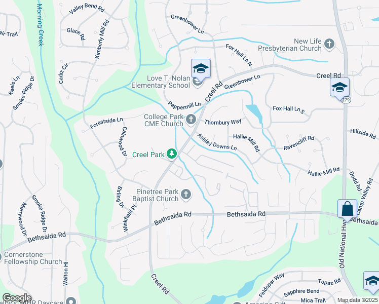 map of restaurants, bars, coffee shops, grocery stores, and more near 402 Pine Tree Trail in Atlanta