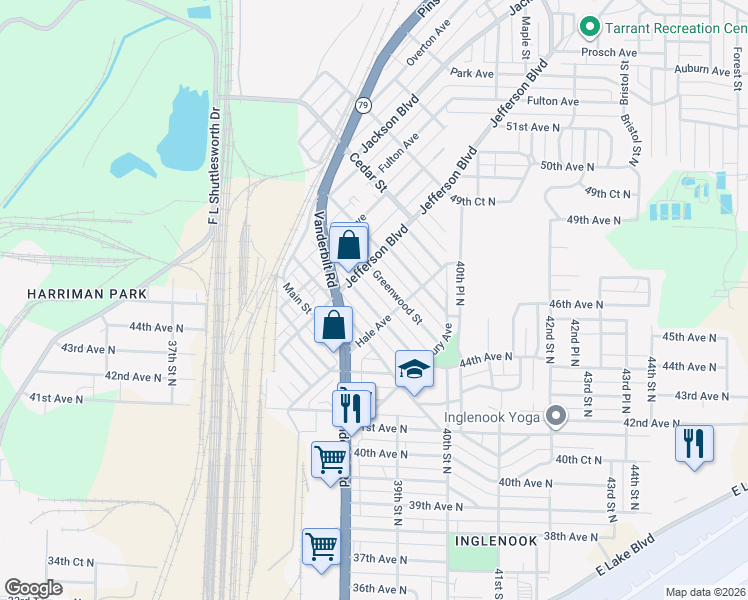 map of restaurants, bars, coffee shops, grocery stores, and more near 4315 Inglenook Street in Birmingham