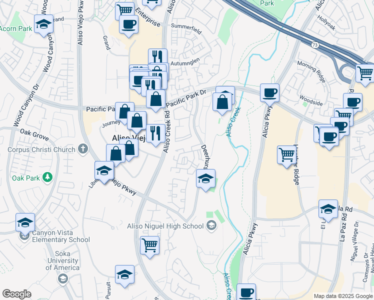 map of restaurants, bars, coffee shops, grocery stores, and more near 35 Hillgate Place in Aliso Viejo
