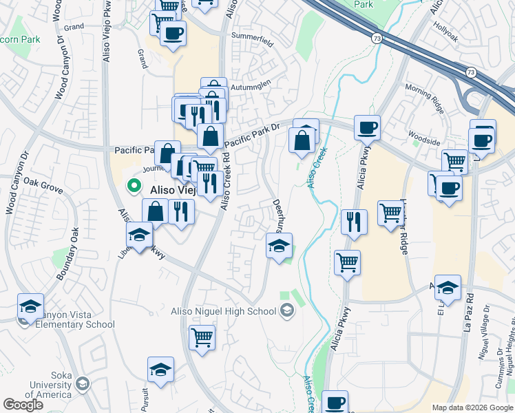 map of restaurants, bars, coffee shops, grocery stores, and more near 3 Headland Place in Aliso Viejo