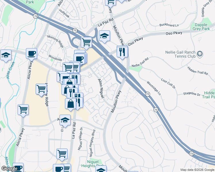 map of restaurants, bars, coffee shops, grocery stores, and more near 24459 Howes Drive in Laguna Niguel