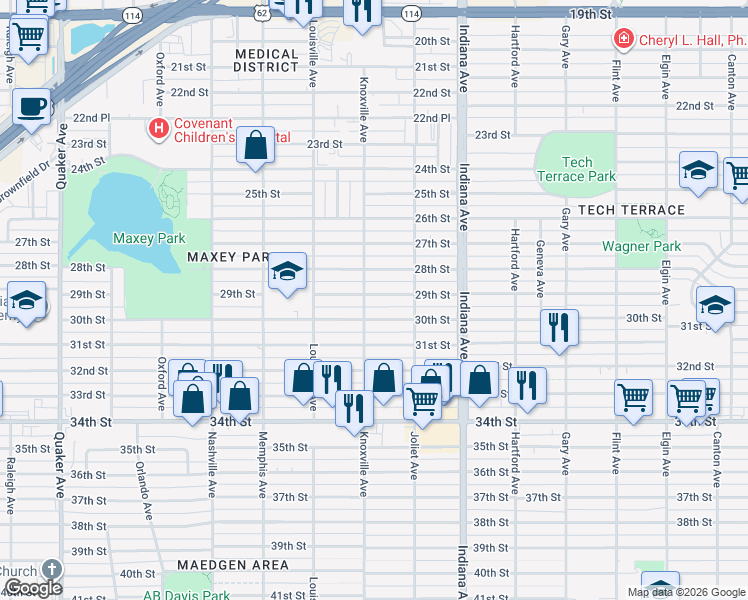 map of restaurants, bars, coffee shops, grocery stores, and more near 3517 29th Street in Lubbock