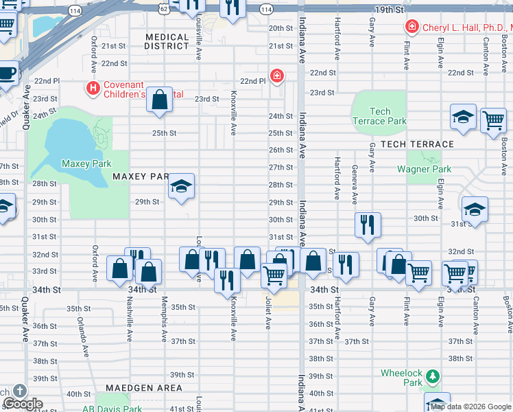 map of restaurants, bars, coffee shops, grocery stores, and more near 3507 29th Street in Lubbock