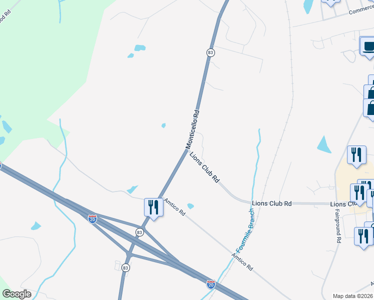 map of restaurants, bars, coffee shops, grocery stores, and more near Monticello Road in Madison