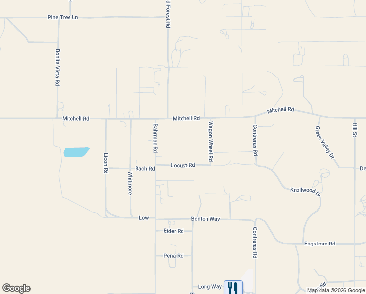 map of restaurants, bars, coffee shops, grocery stores, and more near 38110 Bahrman Road in Anza