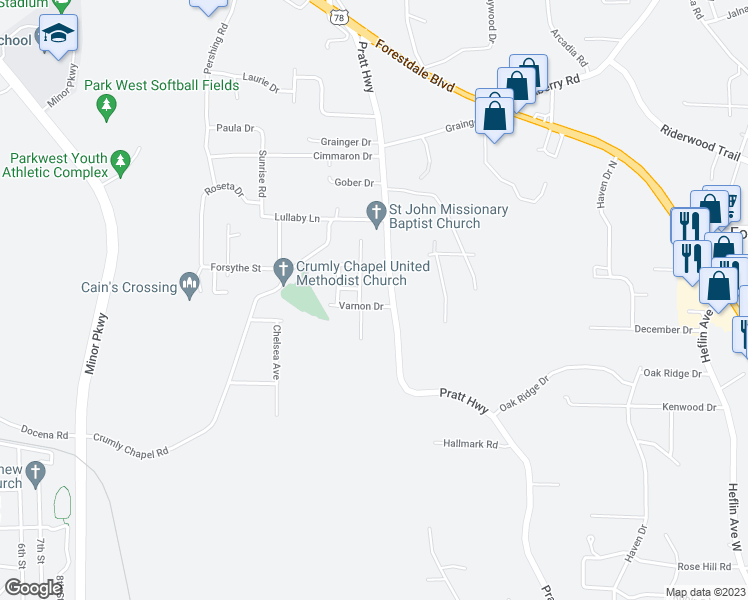 map of restaurants, bars, coffee shops, grocery stores, and more near 232 Varnon Drive in Birmingham