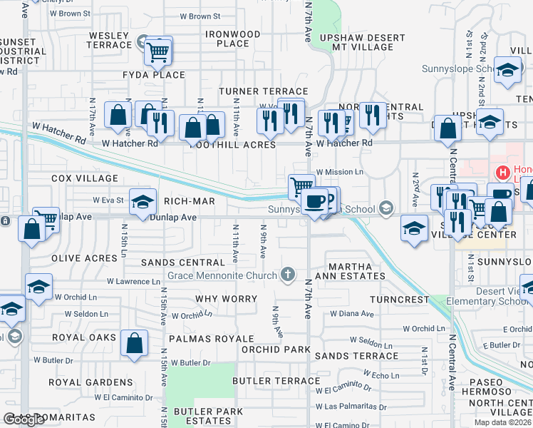 map of restaurants, bars, coffee shops, grocery stores, and more near 837 West Reagan Way in Phoenix