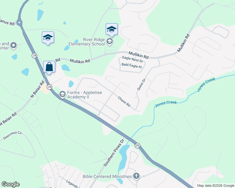 map of restaurants, bars, coffee shops, grocery stores, and more near 892 Chase Road in Evans
