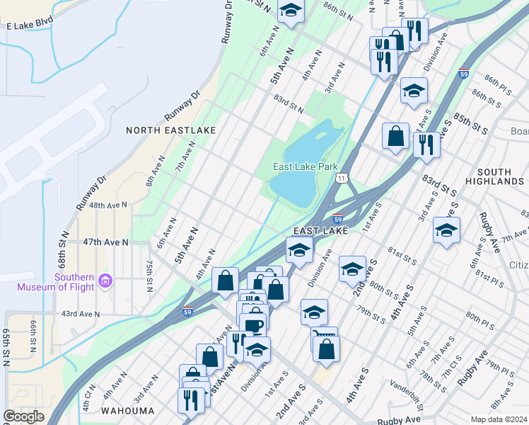 map of restaurants, bars, coffee shops, grocery stores, and more near 8013 3rd Avenue North in Birmingham