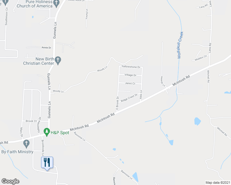 map of restaurants, bars, coffee shops, grocery stores, and more near 167 East Brook Drive in Munford