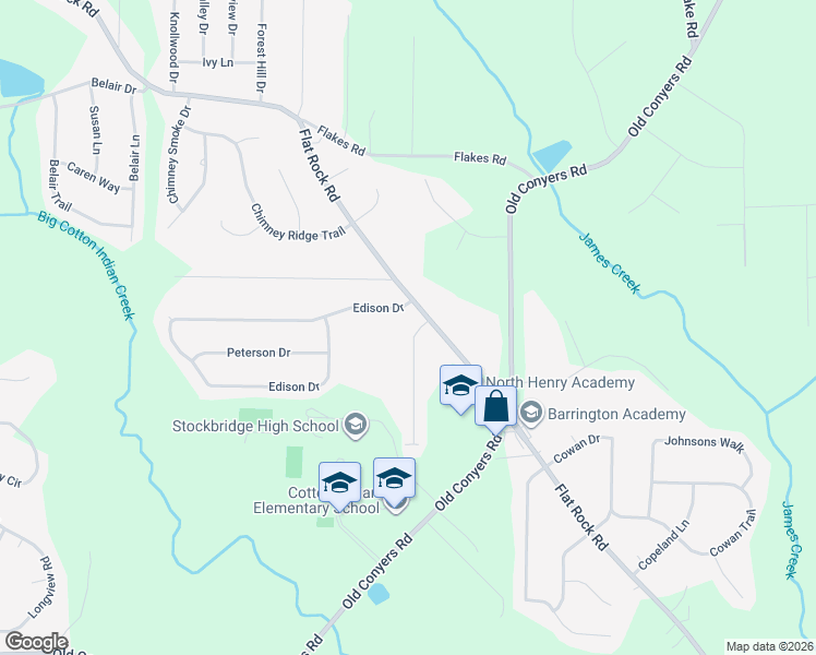 map of restaurants, bars, coffee shops, grocery stores, and more near 112 Bloomfield Drive in Stockbridge