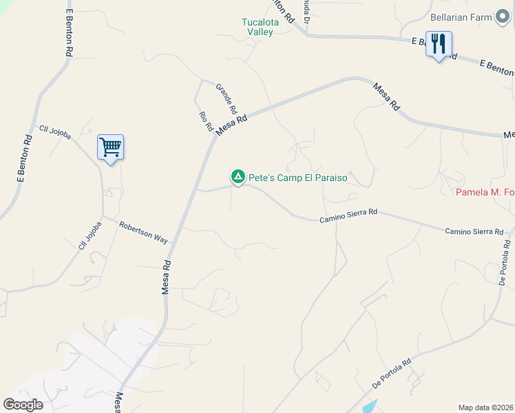 map of restaurants, bars, coffee shops, grocery stores, and more near 38025 Camino Sierra Road in Temecula