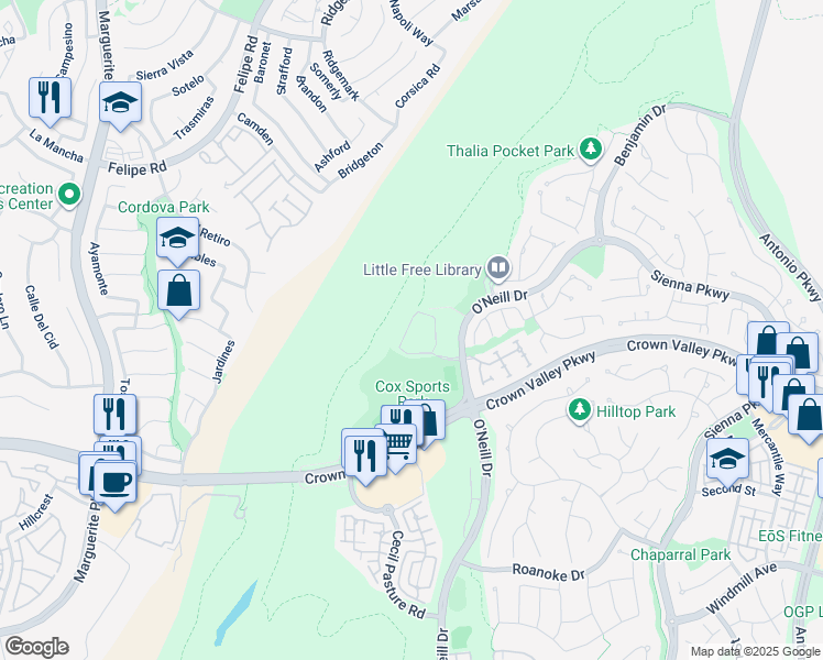 map of restaurants, bars, coffee shops, grocery stores, and more near 1 McGwire Road in Mission Viejo