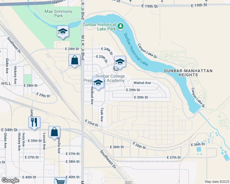 map of restaurants, bars, coffee shops, grocery stores, and more near 2012 East 28th Street in Lubbock