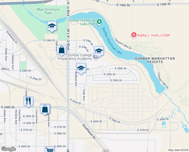 map of restaurants, bars, coffee shops, grocery stores, and more near 2012 East 28th Street in Lubbock