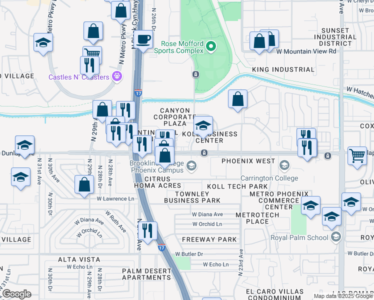 map of restaurants, bars, coffee shops, grocery stores, and more near 2506 West Dunlap Avenue in Phoenix