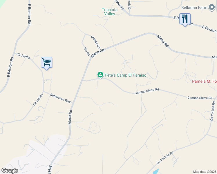 map of restaurants, bars, coffee shops, grocery stores, and more near 38025 Camino Sierra Road in Temecula