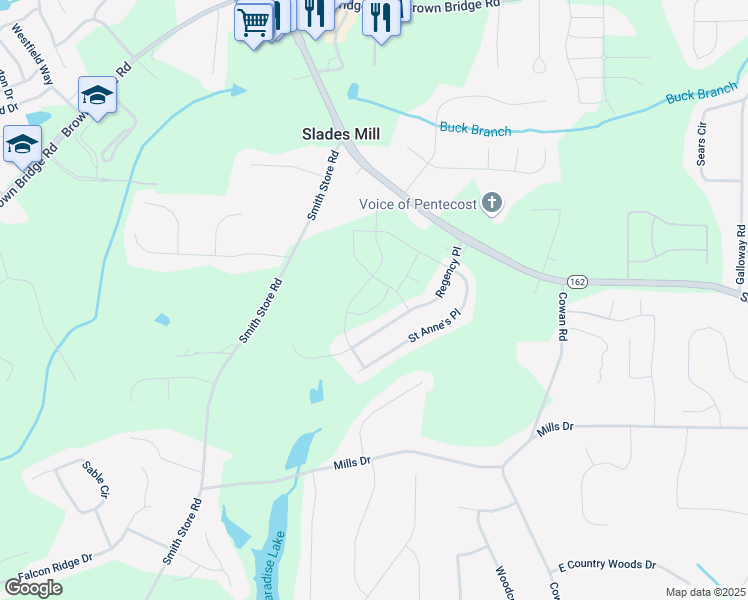 map of restaurants, bars, coffee shops, grocery stores, and more near 4637 Salem Road in Covington