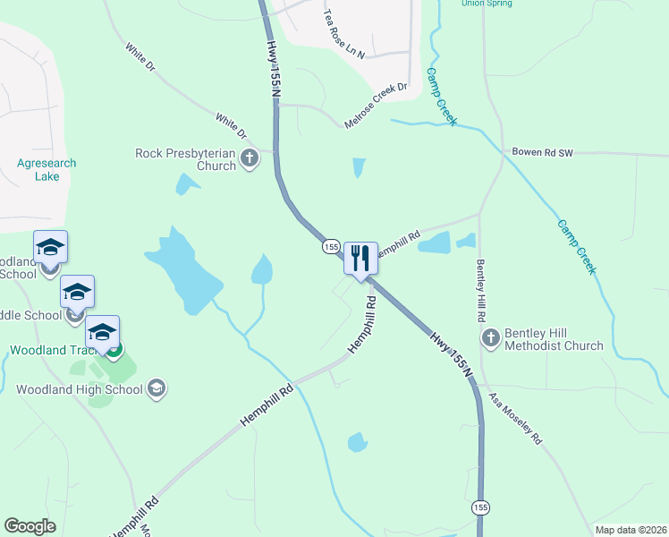 map of restaurants, bars, coffee shops, grocery stores, and more near 4387 Georgia 155 North in Stockbridge