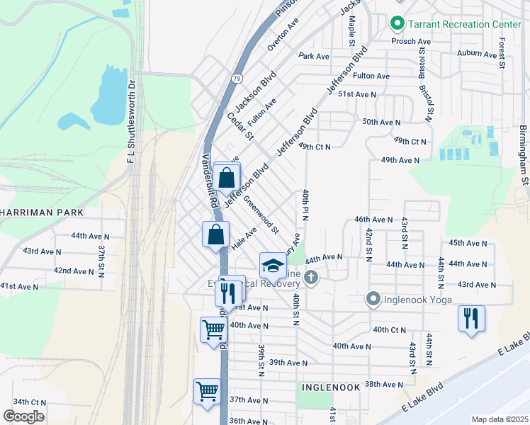 map of restaurants, bars, coffee shops, grocery stores, and more near 4305 Greenwood Street in Birmingham