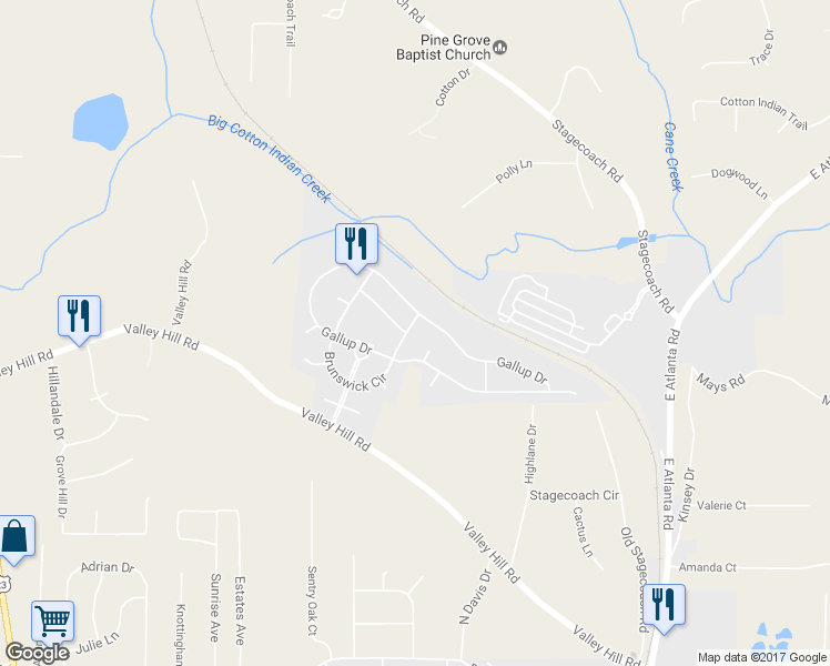 map of restaurants, bars, coffee shops, grocery stores, and more near 497 Brunswick Circle in Stockbridge