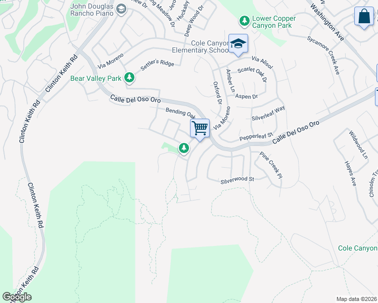 map of restaurants, bars, coffee shops, grocery stores, and more near 38157 Placer Creek Street in Murrieta