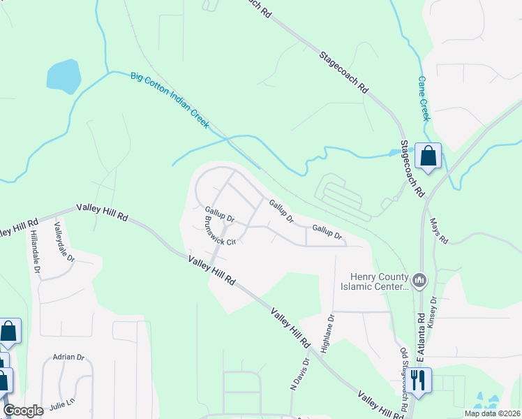 map of restaurants, bars, coffee shops, grocery stores, and more near 497 Brunswick Circle in Stockbridge