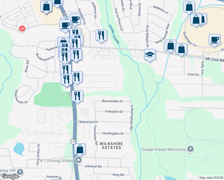 map of restaurants, bars, coffee shops, grocery stores, and more near 741 Georgetown Lane in Jonesboro