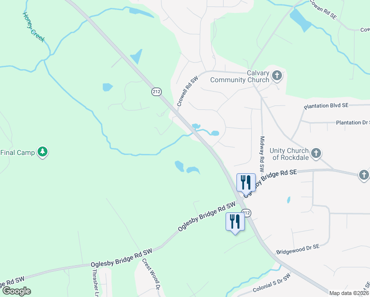 map of restaurants, bars, coffee shops, grocery stores, and more near 1920 Highway 212 in Conyers