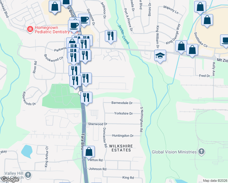 map of restaurants, bars, coffee shops, grocery stores, and more near 711 Georgetown Lane in Jonesboro