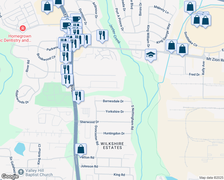 map of restaurants, bars, coffee shops, grocery stores, and more near 737 Georgetown Lane in Jonesboro