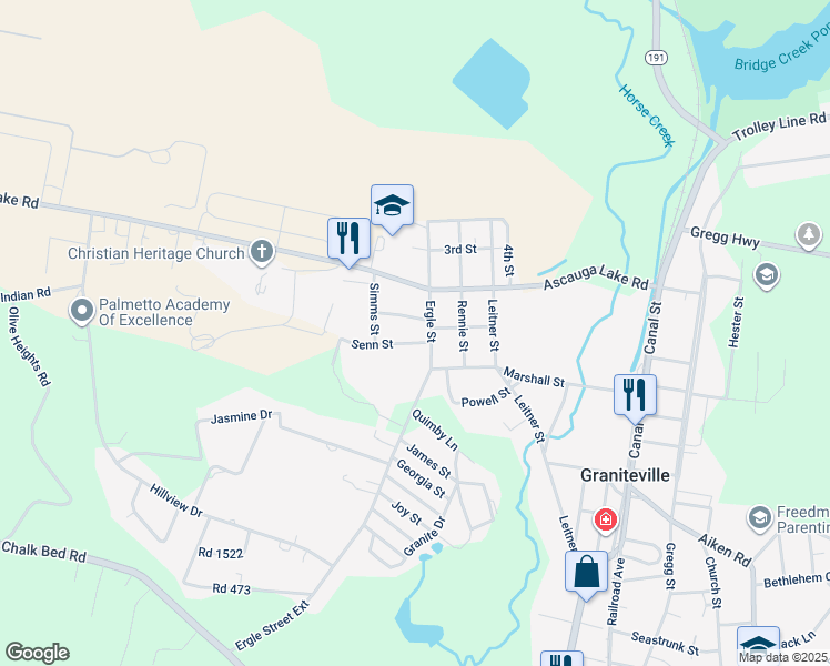 map of restaurants, bars, coffee shops, grocery stores, and more near 331 Ergle Street in Graniteville