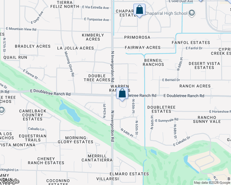 map of restaurants, bars, coffee shops, grocery stores, and more near 6345 East Arabian Way in Paradise Valley