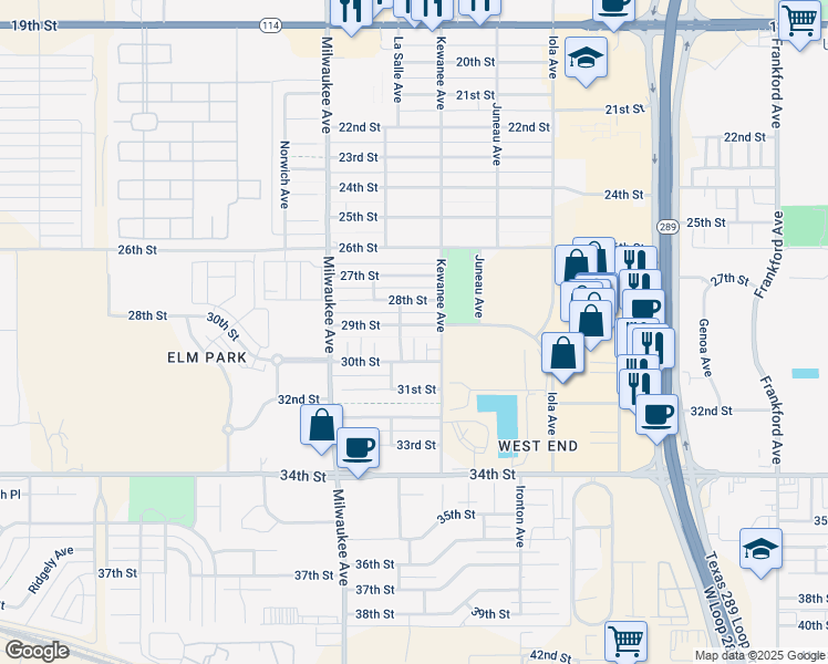 map of restaurants, bars, coffee shops, grocery stores, and more near 6311 29th Street in Lubbock