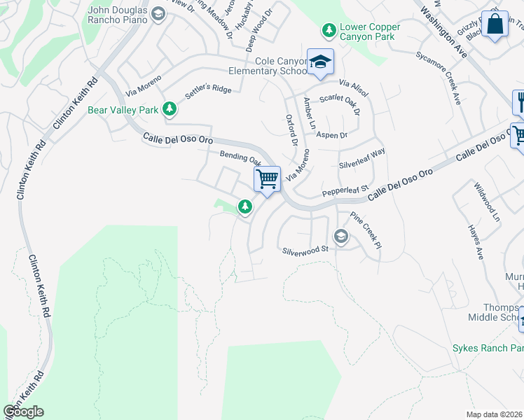 map of restaurants, bars, coffee shops, grocery stores, and more near 38085 Placer Creek Street in Murrieta