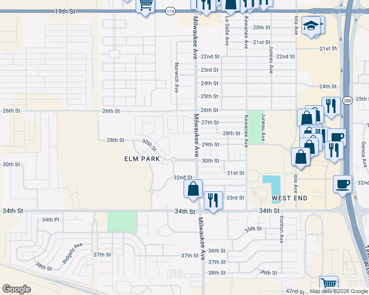 map of restaurants, bars, coffee shops, grocery stores, and more near 6506 30th Street in Lubbock