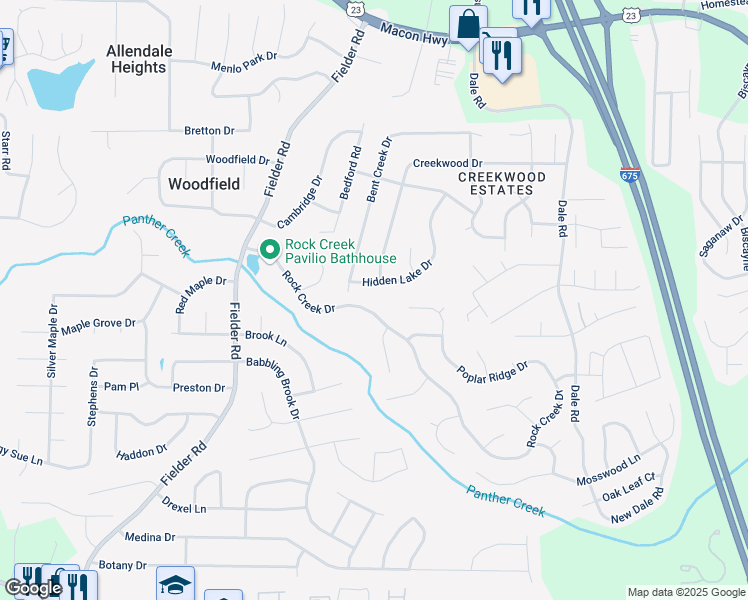 map of restaurants, bars, coffee shops, grocery stores, and more near 6856 Hidden Lake Drive in Rex