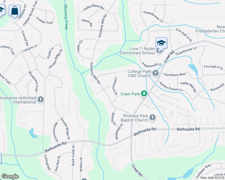 map of restaurants, bars, coffee shops, grocery stores, and more near 6895 Cainwood Drive in College Park