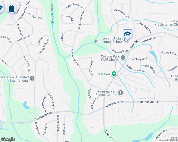 map of restaurants, bars, coffee shops, grocery stores, and more near 6895 Cainwood Drive in College Park